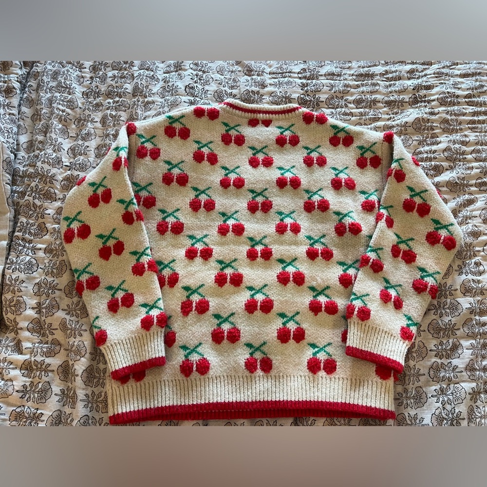 Cute Cherry Patterned Sweater Medium Large - image 2